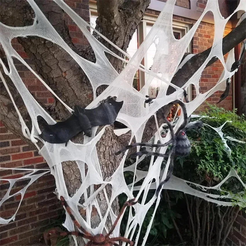 1X2M 1X4M 2X4M Halloween Spinnennetz Horror Dekoration Stoff Spinnennetz für Spukhaus Wand Fenster Hof Outdoor Dekor – Detail 9