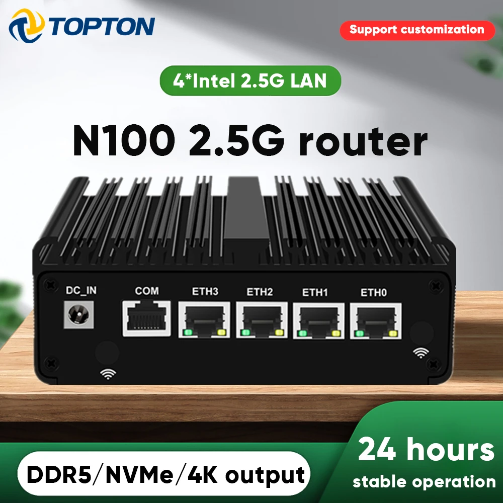 thumbnail image 1 of Router de software con cortafuegos pfSense de Topton N5105 N150 N100 4x i226-V 2.5G LAN NVMe Barebone Mini PC sin ventilador HDMI2.0 DP AES-NI OPNsense, 1 of 4