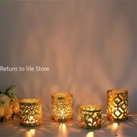 Nordic Golden Geometric Hollow Wrought Iron Candle Holder Creative Aromatherapy Candle Cup Home Decoration Ornaments Art Craft 2