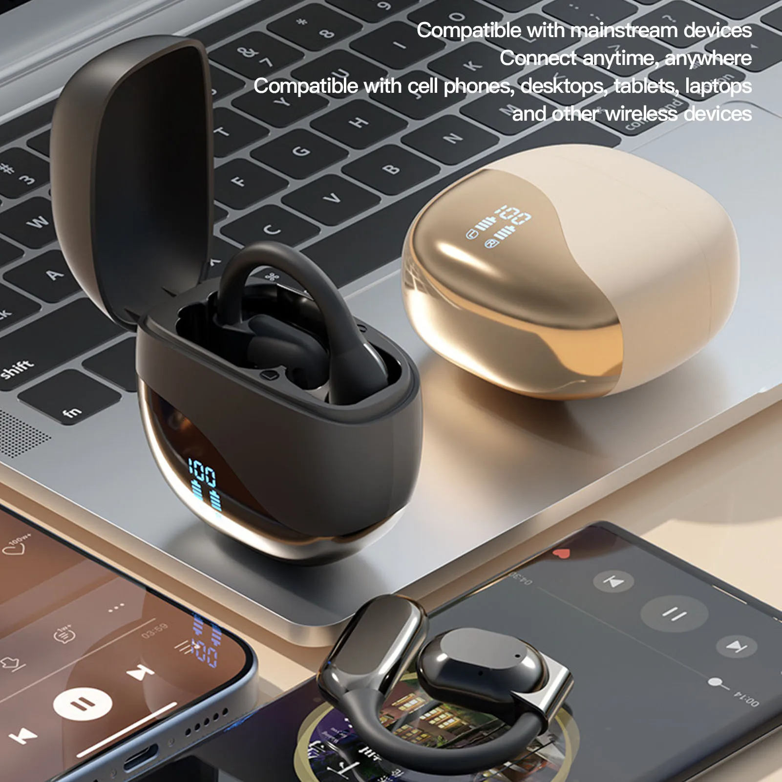 Bluetooth Earbuds Earbuds Open Air Bone Conduction 7-8H Playtime Noise Cancelling Power Digital Display for Listening To Music