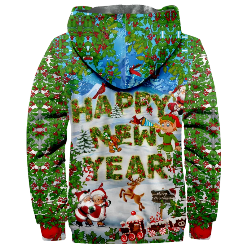 Christmas Cotton Coat Hooded Sweater Casual Print Men's Fur Loop Arctic Velvet Zipper Patch Pocket Hooded Sweater a07