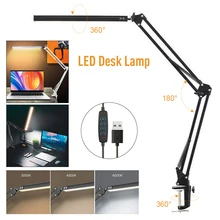 

LED Desk Lamp Foldable Dimmable Swing Arm Table Lamp With Clamp 3 Color Temperature Eye-Caring Reading Light For Home Office