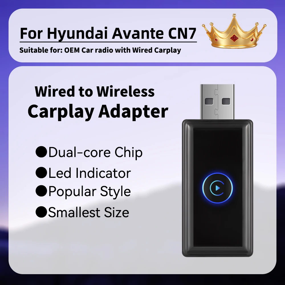 

Миниатюрный беспроводной адаптер Carplay для Hyundai Avante CN7 Spotify Smart AI Box, светодиодный автомобиль OEM, проводной Carplay для беспроводного автомобиля