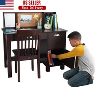 Wooden Child Study Desk with Chair Storage Organizer Bulletin Board Ideal Homework and Crafting 1