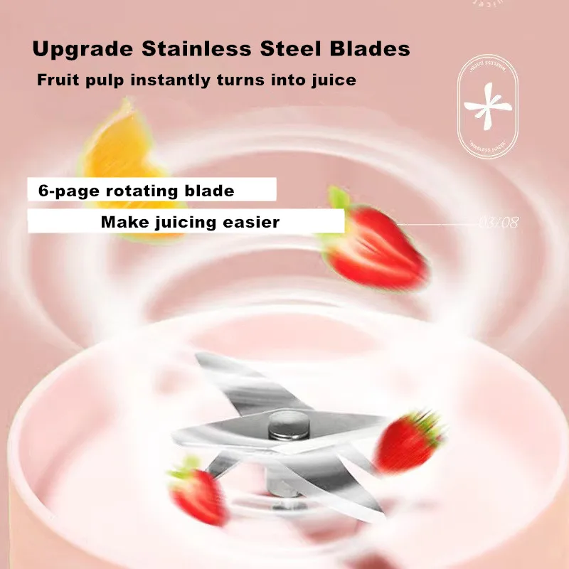 2025 Electric Juicer Cup 6 Blades Blender Milkshake Machine USB Portable Fruit Milk Mixing Tool Mini Fresh Juice Blender 2