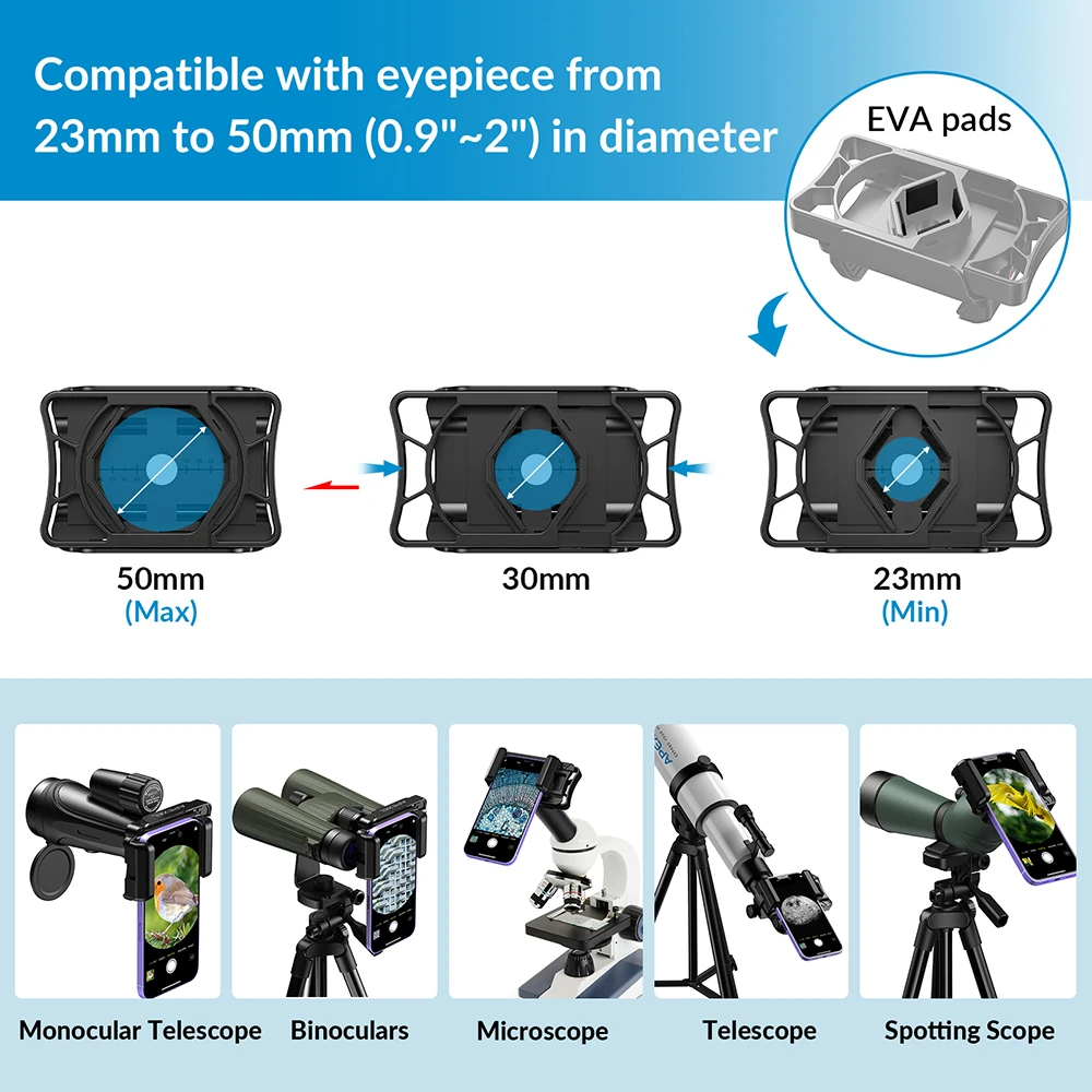 APEXEL Binoculars Telescope Phone Adapter Smartphone Mount Clip For Monoculars Microscope Astronomy Telescopes Connector 3