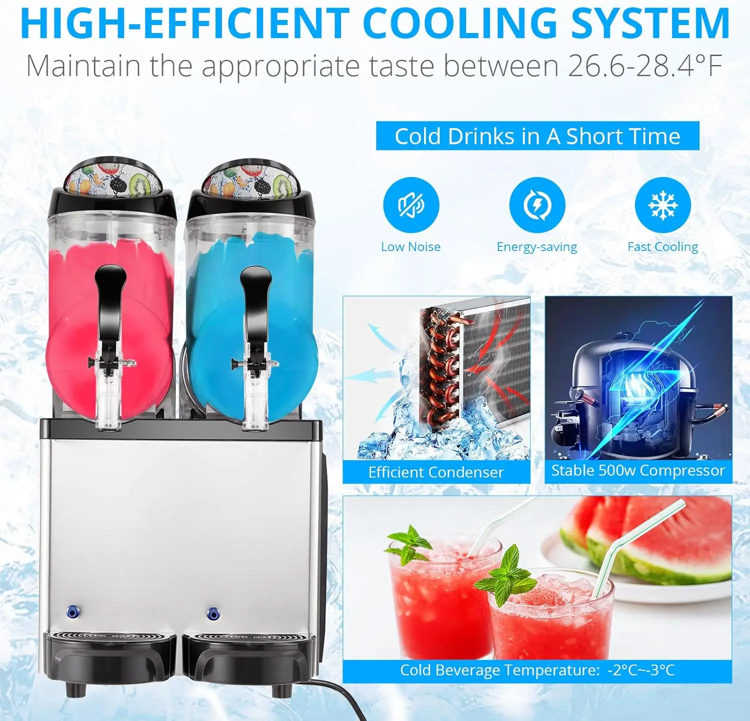 Commercial Slushy Machine 24L, 6.4 Gals Margarita Machine, 500W Frozen Drink Machine, Food-Grade PC Tanks & Stainless Steel 3