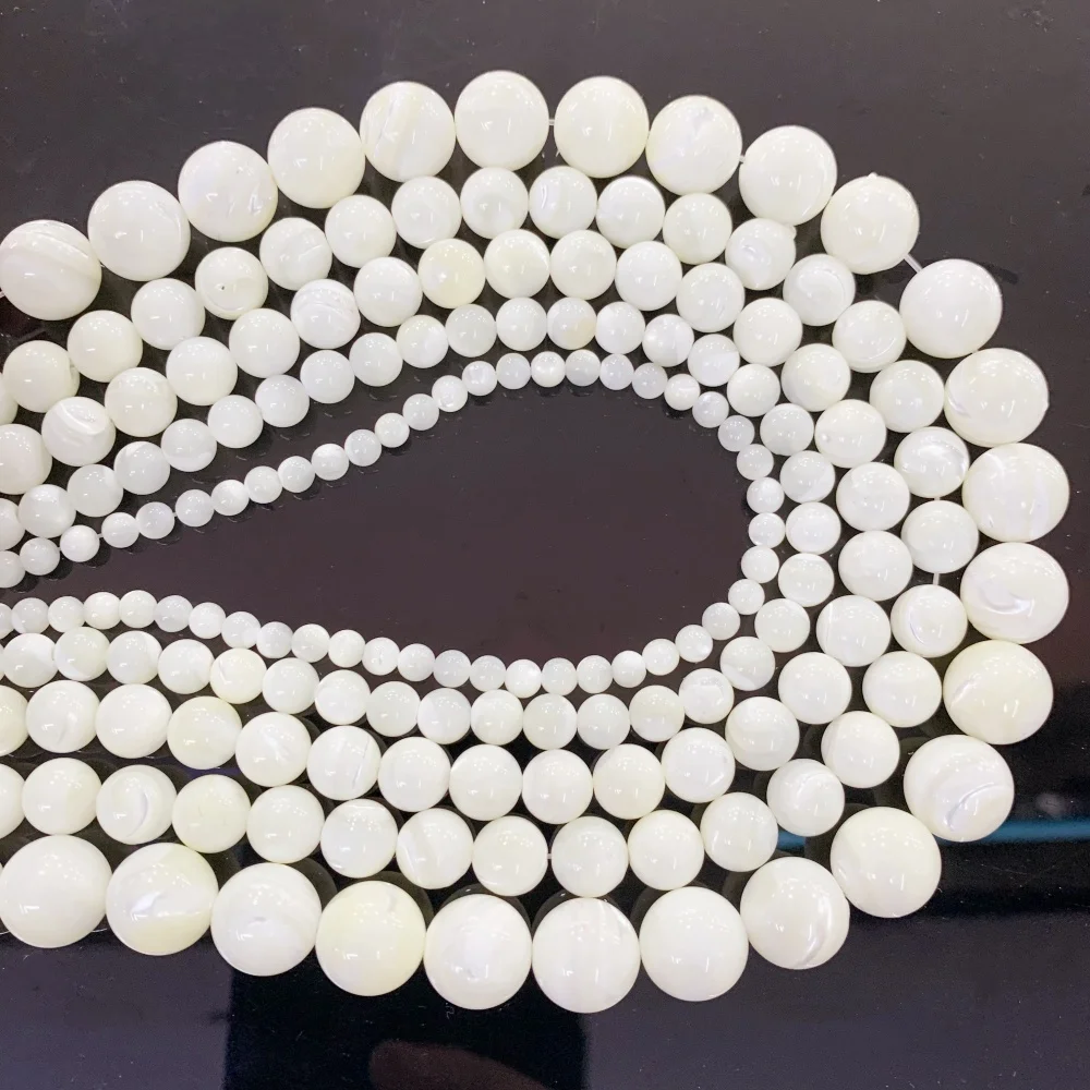 4/6/8/10/12mm natürliche Trochus-Muschelperlen, runde lose Abstandsperlen für die Schmuckherstellung, DIY-Armband, Halskette, 15'', Größe wählbar