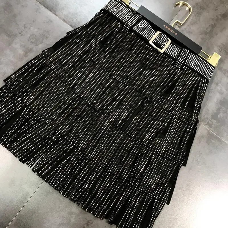 

2023 Women Girls Mini Wrap Spring Sexy Rhinestone Skirt Women Belly Dance Hip Skirt Glitter Sequins Tassel Skirts Sundress