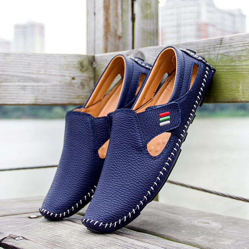 

High Quality Brand Men's Genuine Leather Shoes Hollow Sandals Men's Casual Shoes Flat Bottomed Men's Driving Shoes Non Slip