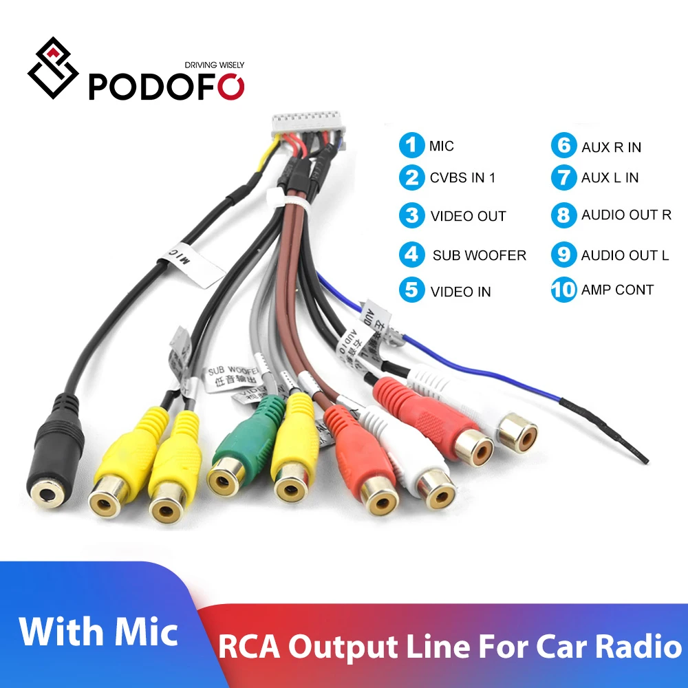 Podofo Stereo Receiver Car Radio Rca Output Wire Auxin Adapter Cable