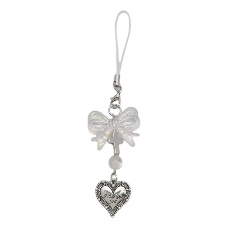 Kawaii Y2K Black Cross-Bow Beaded Phone Charm Strap