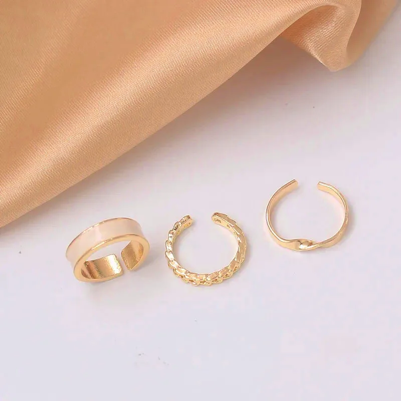 3pcs/set Rings Set for Women Adjustale Rings Set bague femme anillos para hombre Gold Color Twisted Design Jewelry