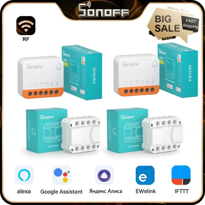 Sonoff Mini R4 16A Wifi Smart Switch MINIR4 With S-MATE Smart Home  Automation Kits Esp32 EWelink App Alexa Google Home Assistant