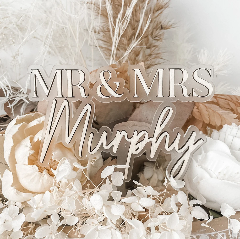Personalized Mr & Mrs Cake Topper – Custom Name Double Layer Acrylic Sign for Wedding, ... - SKU PCT17035 - UGI Packaging