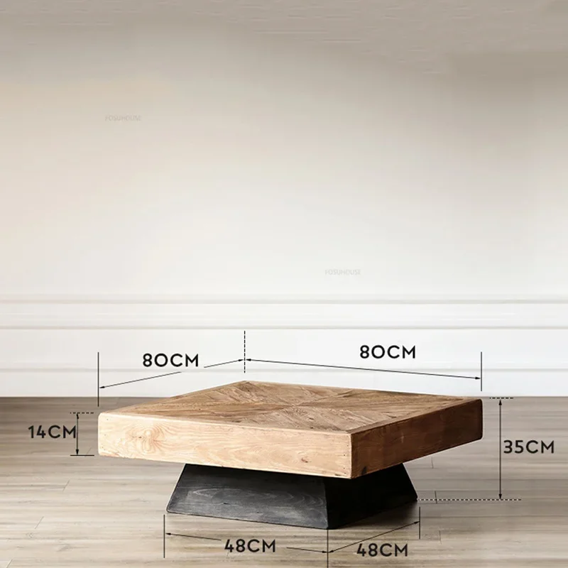 Description Picture 2 of itemEuropean Solid Wood Coffee Table for Living Room Designer Home Side Table Retro Iron Art Small Apartment Square Coffee Tables Y