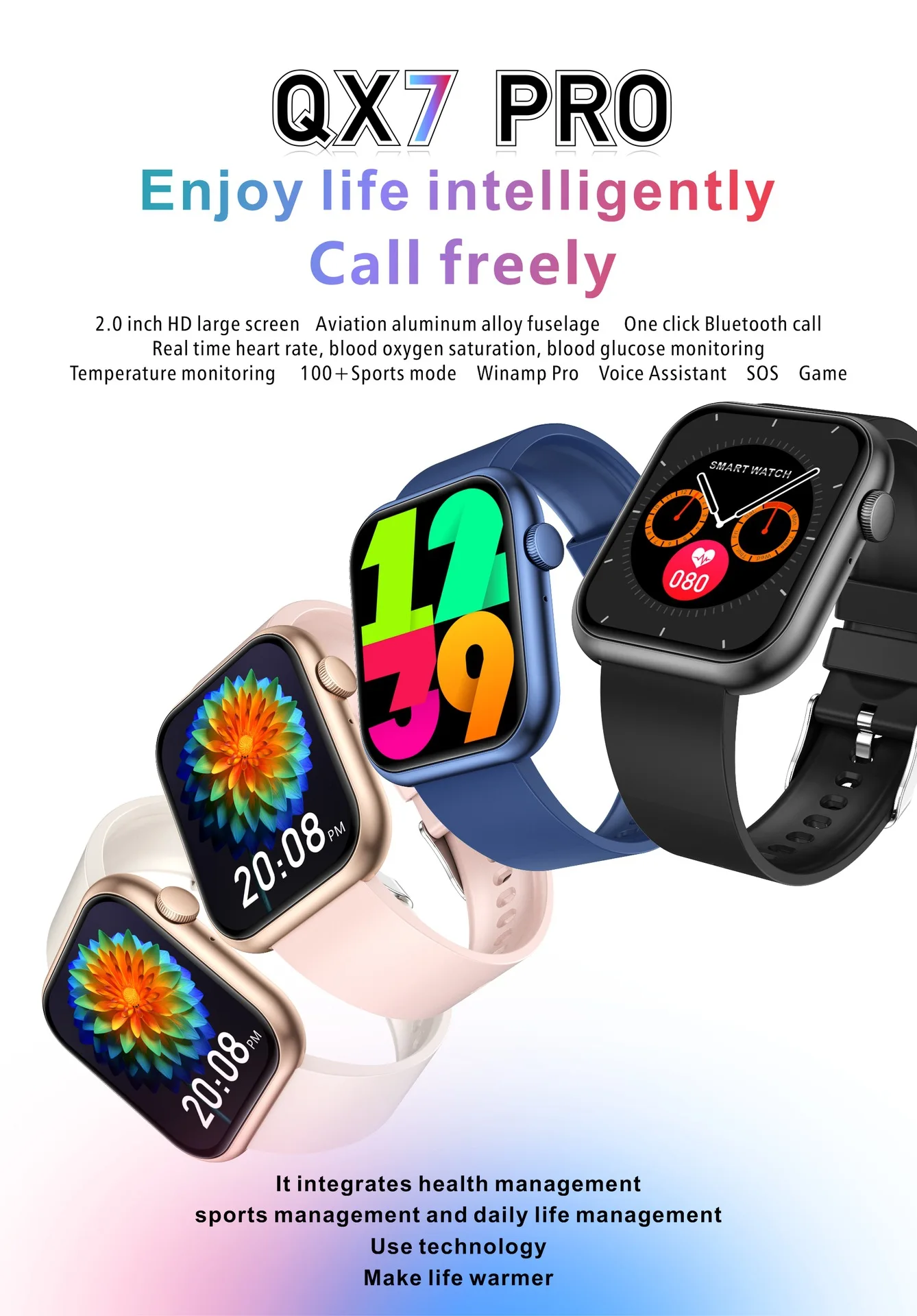 For iphone 13 14 12 11 XS Pro Max iphone X R 8 7 2.0 " Color Screen Full Touch Custom Dial Bluetooth Call 2025 Smart Watch Men 6