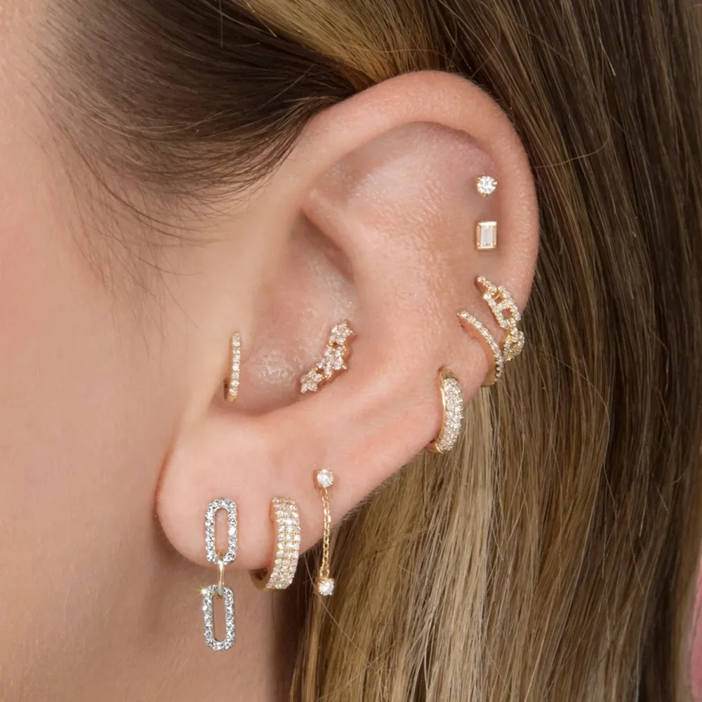 1 Stück Kurze Kette Piercing Ohrstecker für Frauen mit Zirkonia-Besatz, Damen Daith Tragus Ohrschmuck, INS Schmuck – Detail 3