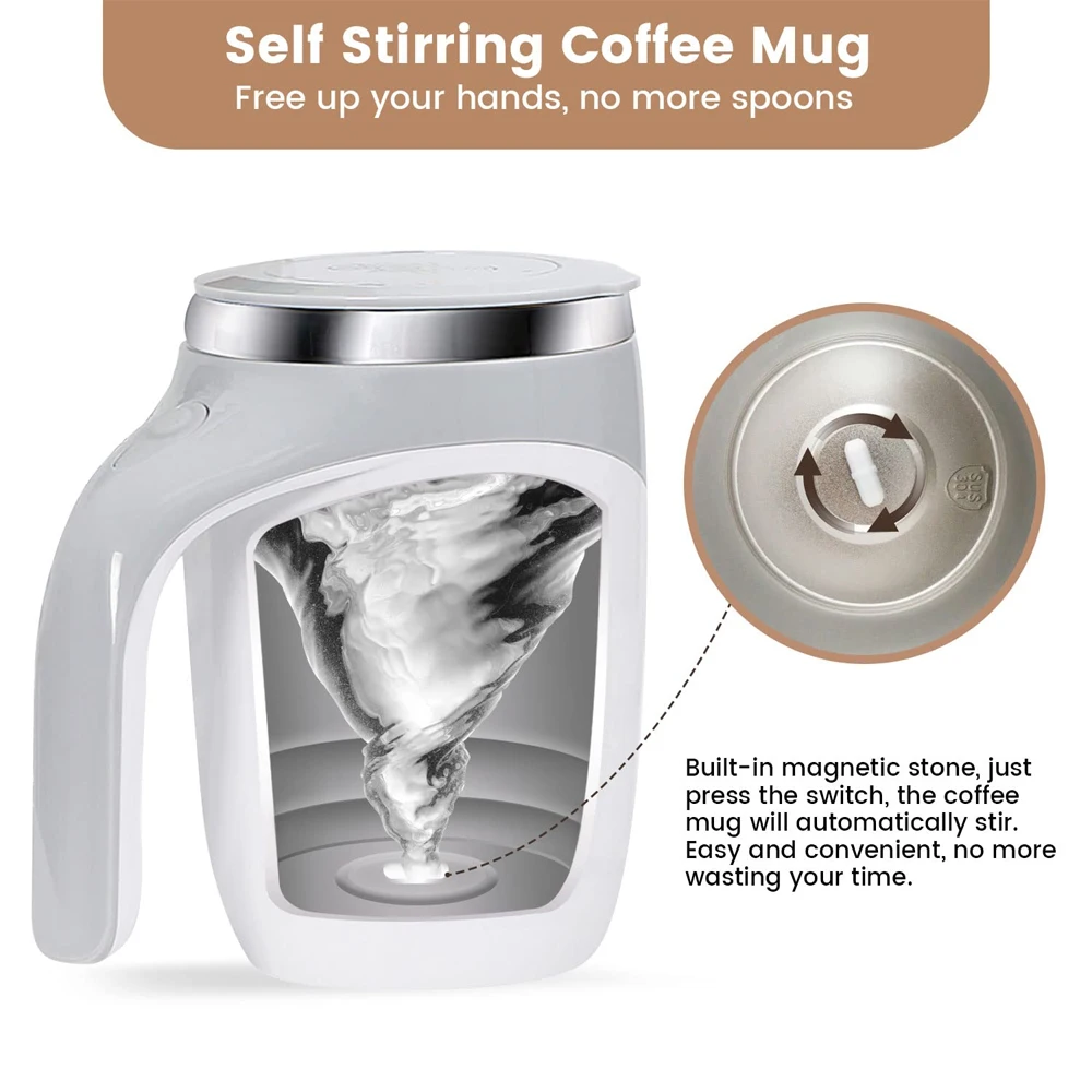 Electric Stirring Mug Automatic Mixer Cup Self Stirring Coffee Mug Electric Magnetic Rotating Milk Cup Rechargeable Stainless Steel Thermos 380ml
