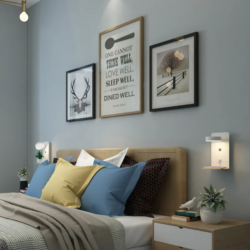 Modern Bedside Wall Lamp With Shelf LED 5W/7W White Black Simple Bedroom Wall Lights With Switch USB Charging Sconce Fixtures 5
