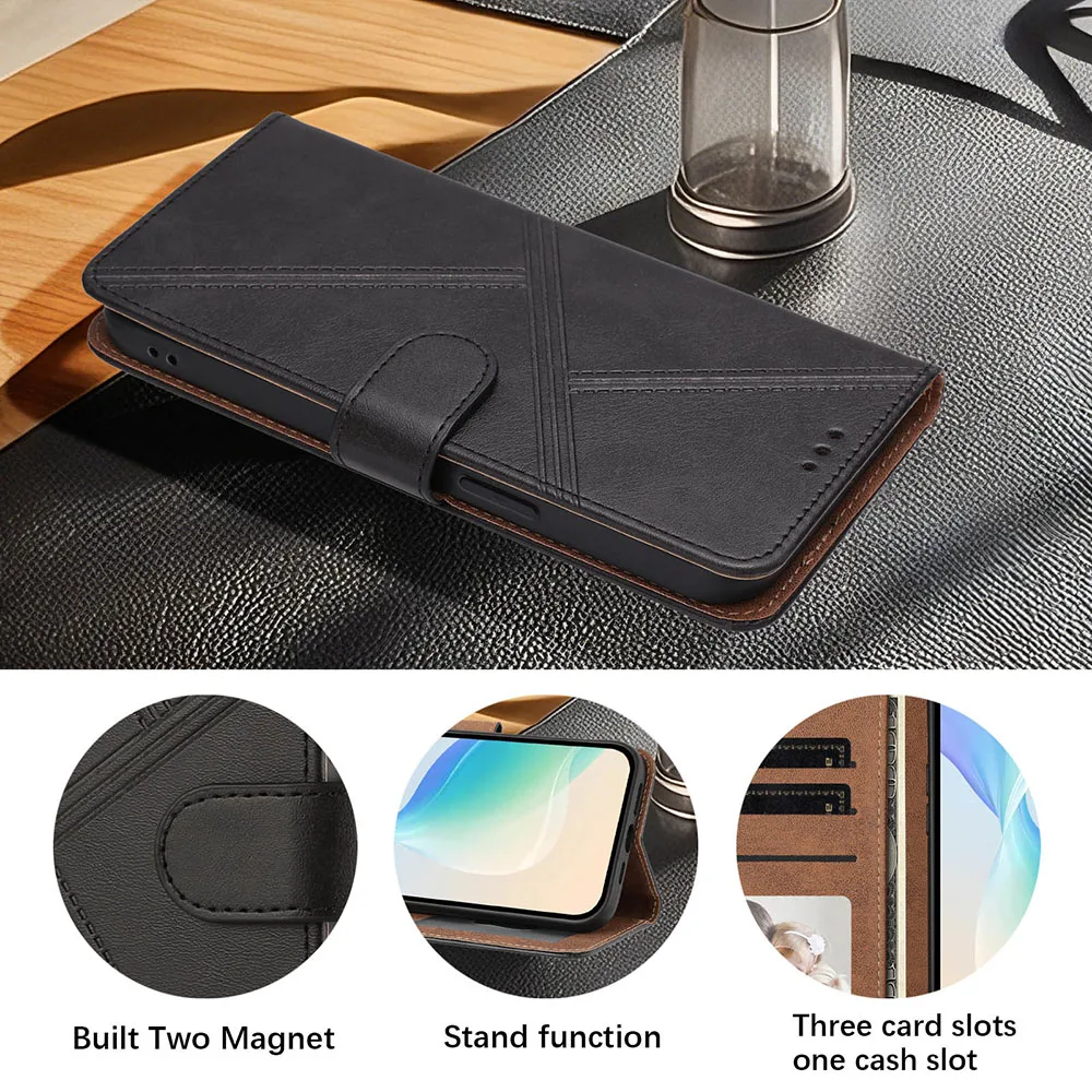Leather Wallet Case - Magnetic Flip Cover with Card Slots & Kickstand Feature