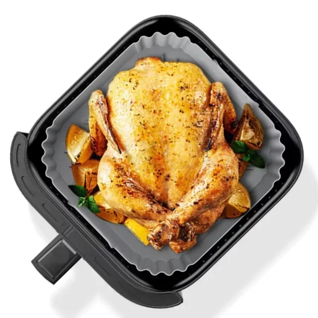 Silicone Air Fryer Baking Tray 5.5-6.2L Heightened Reusable Air Fryer Basket Square for Philips-NA230 Ninja 180COSORI 3