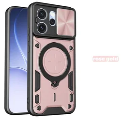 Enhanced Metal Ring Holder Car Mount Armor Rotating Case Cover for OPPO Reno15 F 5G (Rose Gold)