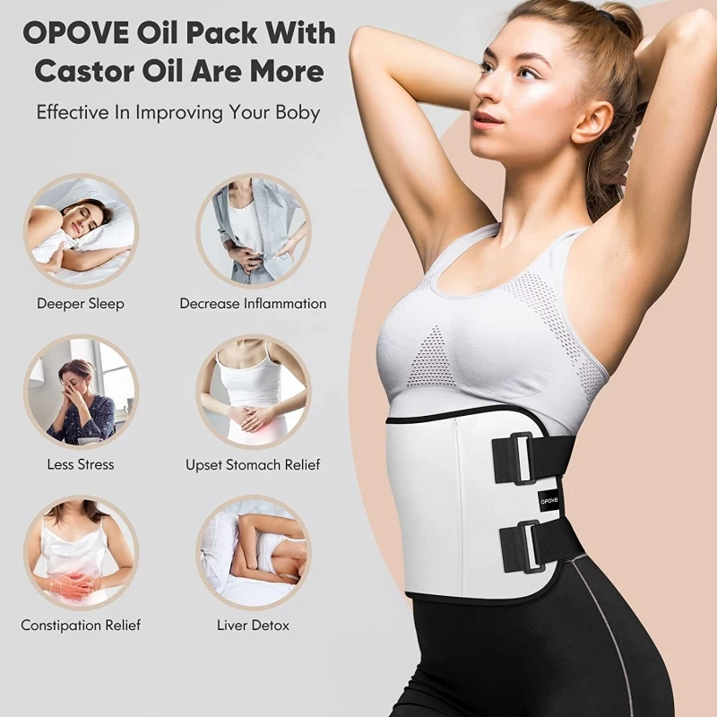 OPOVE Castor Oil Waist Pack Wrap With Neck Wrap Reusable Prevent Oil Leaking Organic Cotton Flannel Pack Wrap For Liver Detox