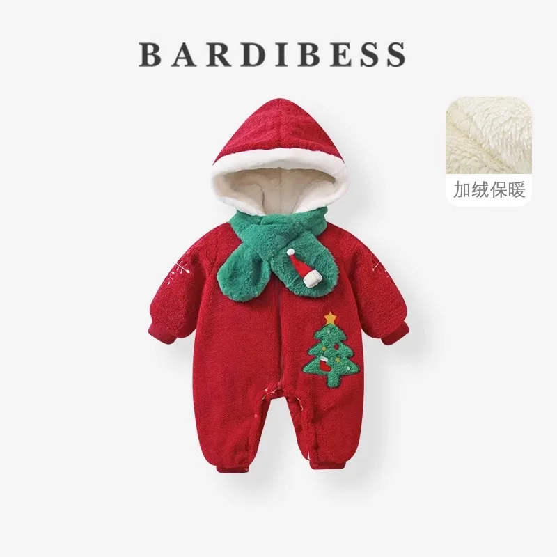 

Baby Winter Jumpsuit 1-2T Baby Christmas Rompers Warm Fur Thicken Snowman New year Birthday Dressing Clothes Newborn Baby Outfit