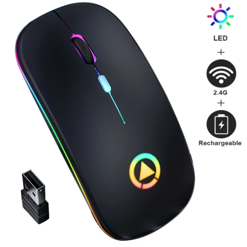 2.4Ghz Wireless Mouse RGB Rechargeable Mirco USB Charging Port Mouse Silent LED Backlit Gaming Mouse For Laptop PC Apple Host 
