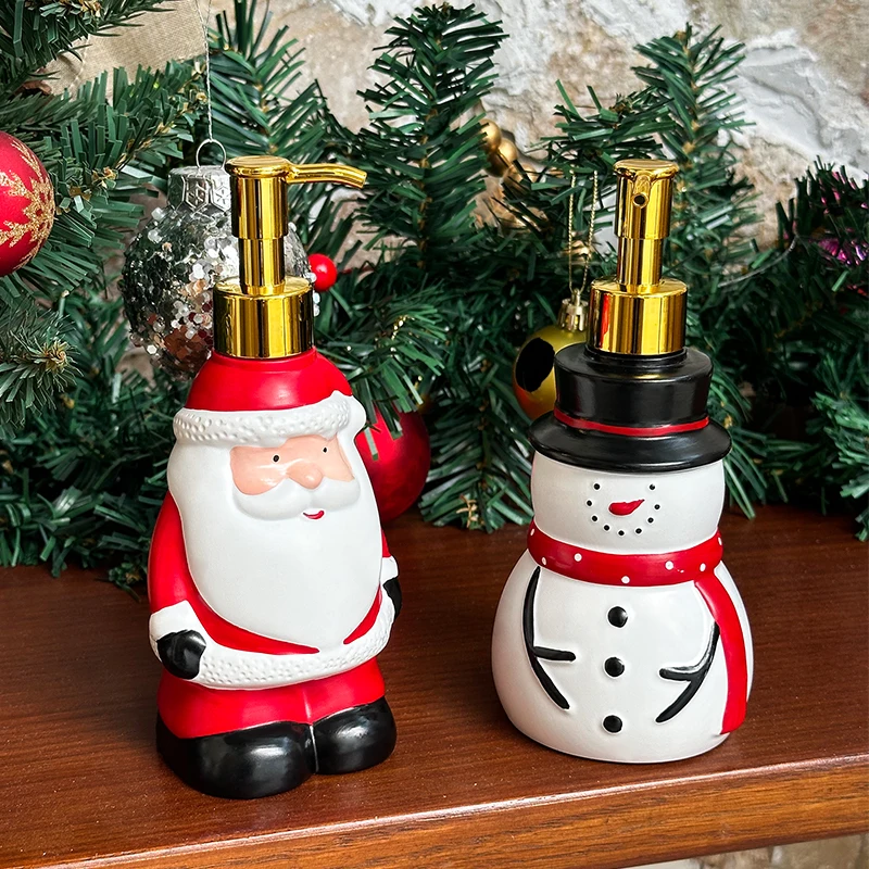 ขวดสบู่ซานตาคลอสสุดสร้างสรรค์ ขวดสบู่รูปมนุษย์หิมะและกวางเรนเดียร์สำหรับคริสต์มาส ใช้ซ้ำได้ ขวดกดสำหรับใส่เจลอาบน้ำและสบู่ล้างมือ 1