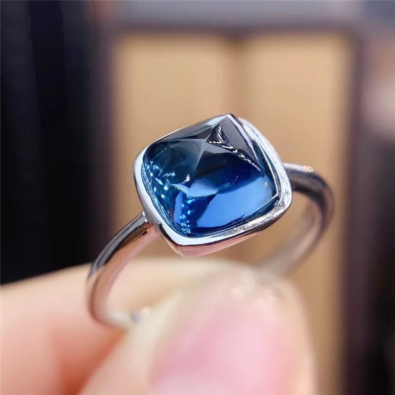 

【M&T】Natural London Blue topaz Ring Sugar Cube Shape 925 Sterling Silver Fine Jewelry Women's Ring Anniversary party gift