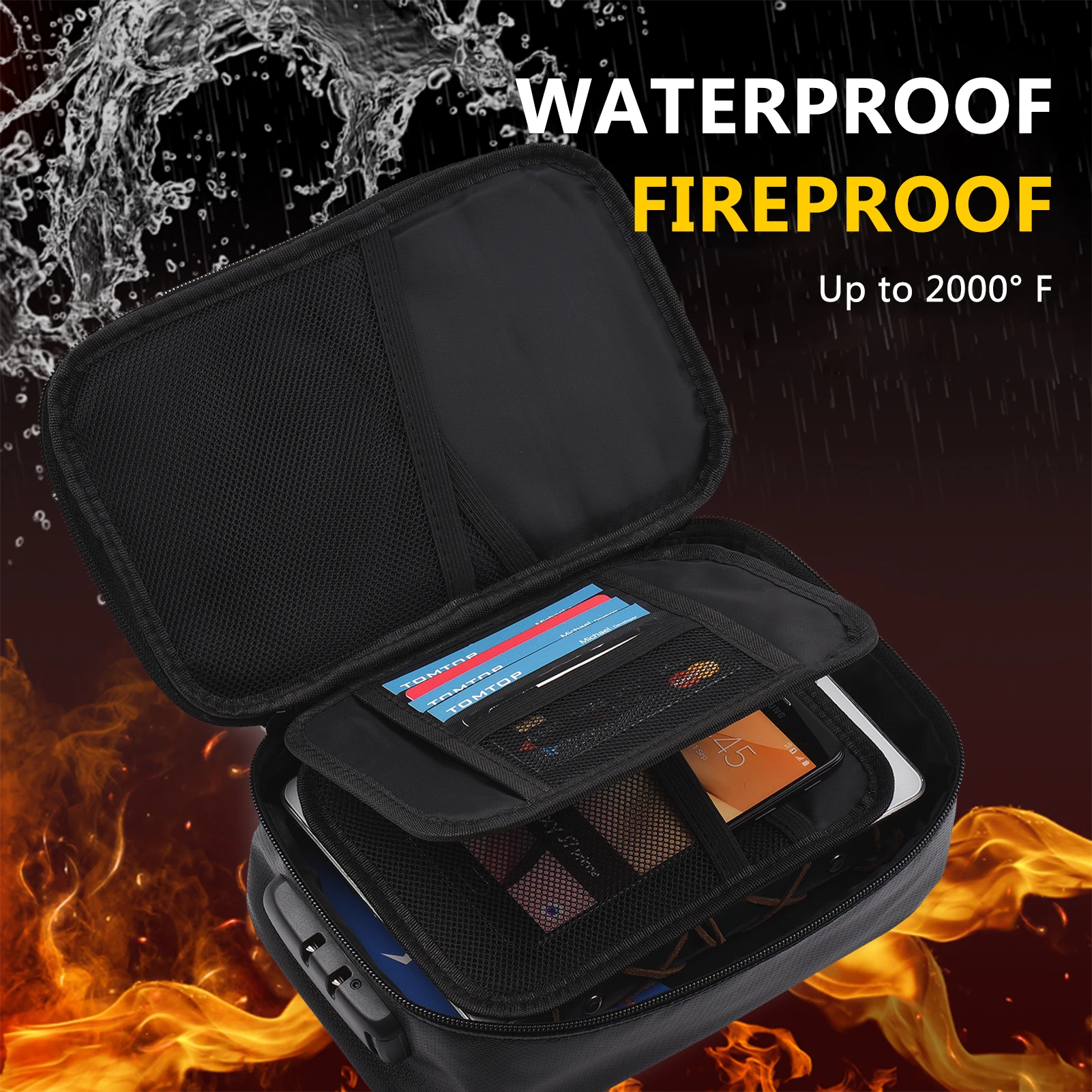 Fireproof File Document Bag Safety Organizer Zipper Closure Fire & Water Resistant Money Pouch Multi-Layer Card Case