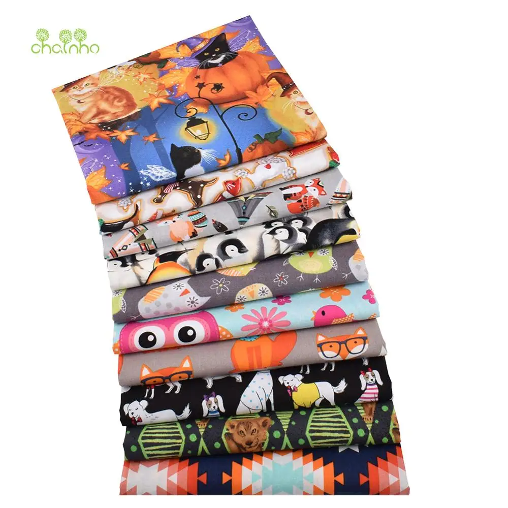 Chainho,Plain Weave Cotton Fabric,Handmade DIY Quilting Sewing Material,Patchwork Cloth,10 Halloween Series,20x25cm/Piece,15CD23