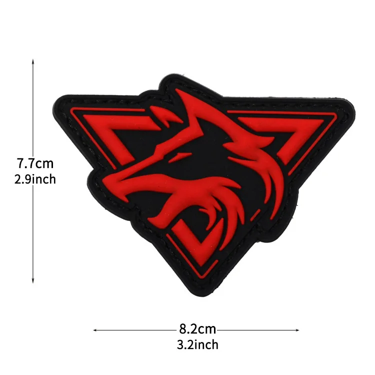 Dreieckiger Wolfskopf leuchtender PVC-Patch taktisches Moral abzeichen Militär armband Klett verschluss Rucksack dekorativer Aufkleber – Detail 1