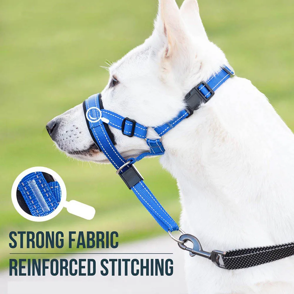 Dog Mouth Muzzles Anti Bark Dog Collar Breathable Training Tool Nylon Muzzle Set With Reflective Strips Pet Leashes