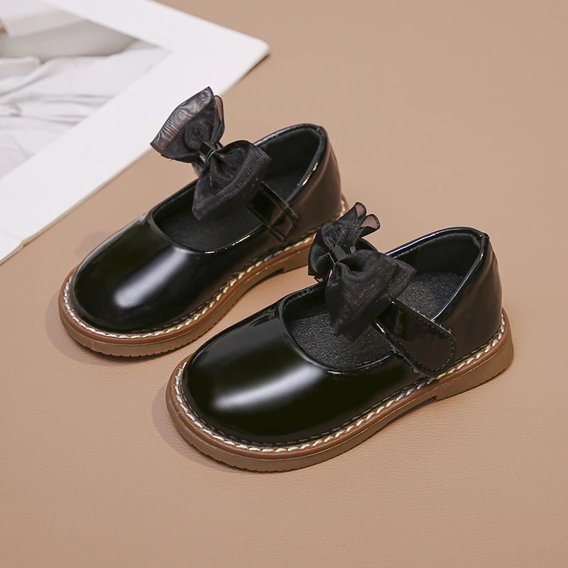 Kids Leather Shoes Basic Mary Jane Shoes for Student Black School for Baby Girls Platform Princess Bow Flats Oxford