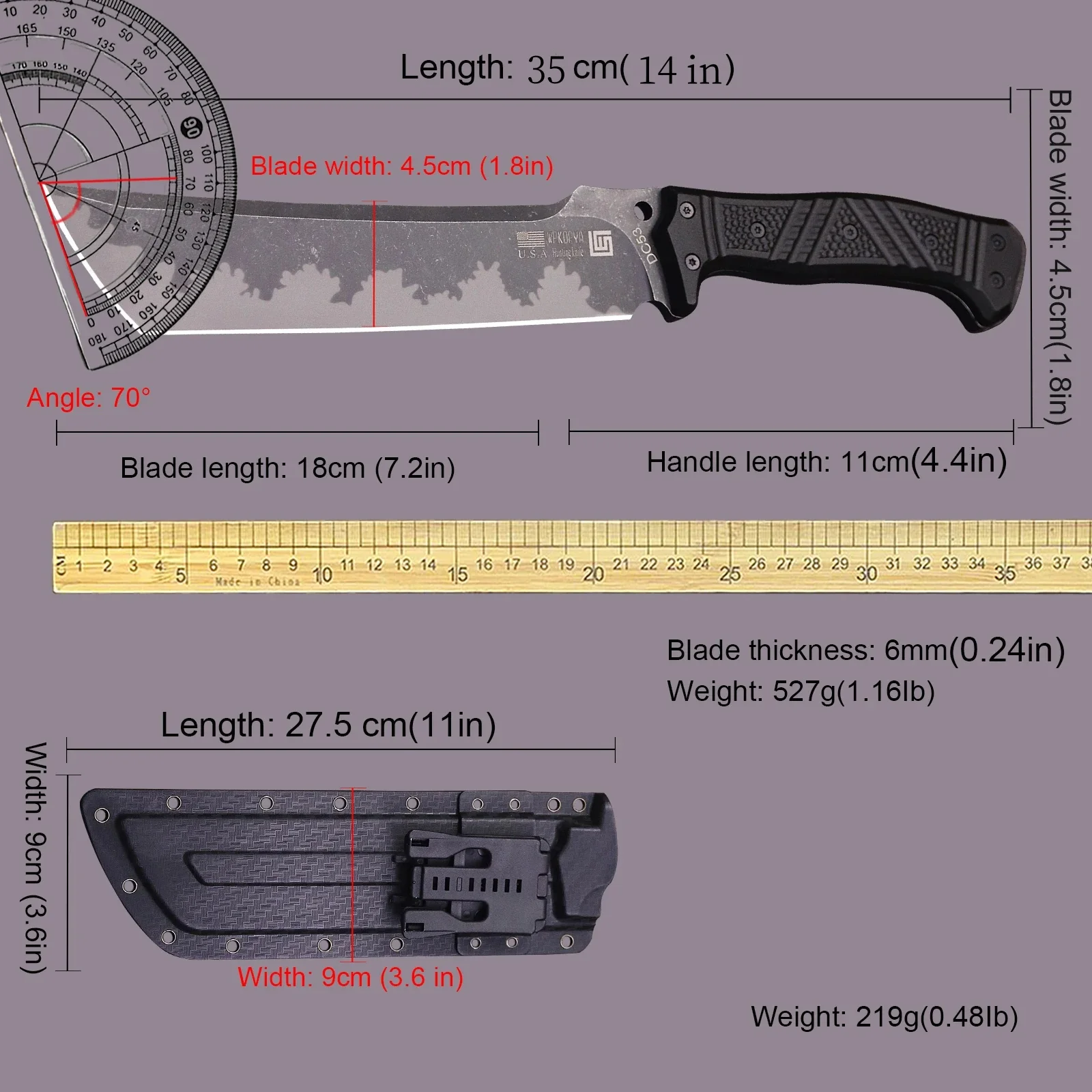 U. S.A. 14 inch DC53 steel full Tang multi-purpose jungle wood cutter, outdoor logging knife, household agricultural tool knife 6