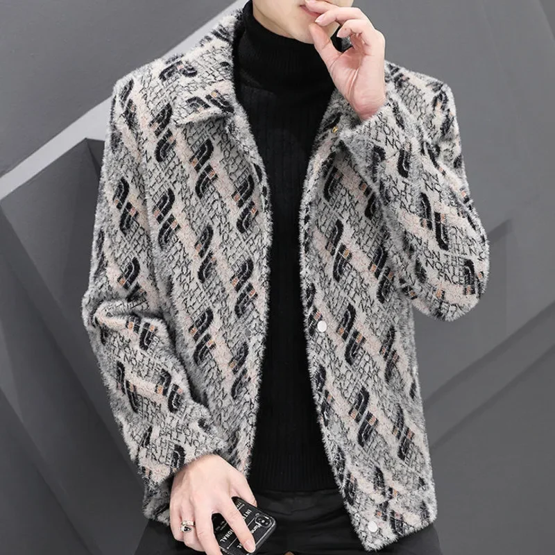 

Winter Men Wool Coat Letter Printing Jacket Men Lapel Outwear Top Men Wool Blend Trench Coat Trendy Men Abrigo Largo Hombre