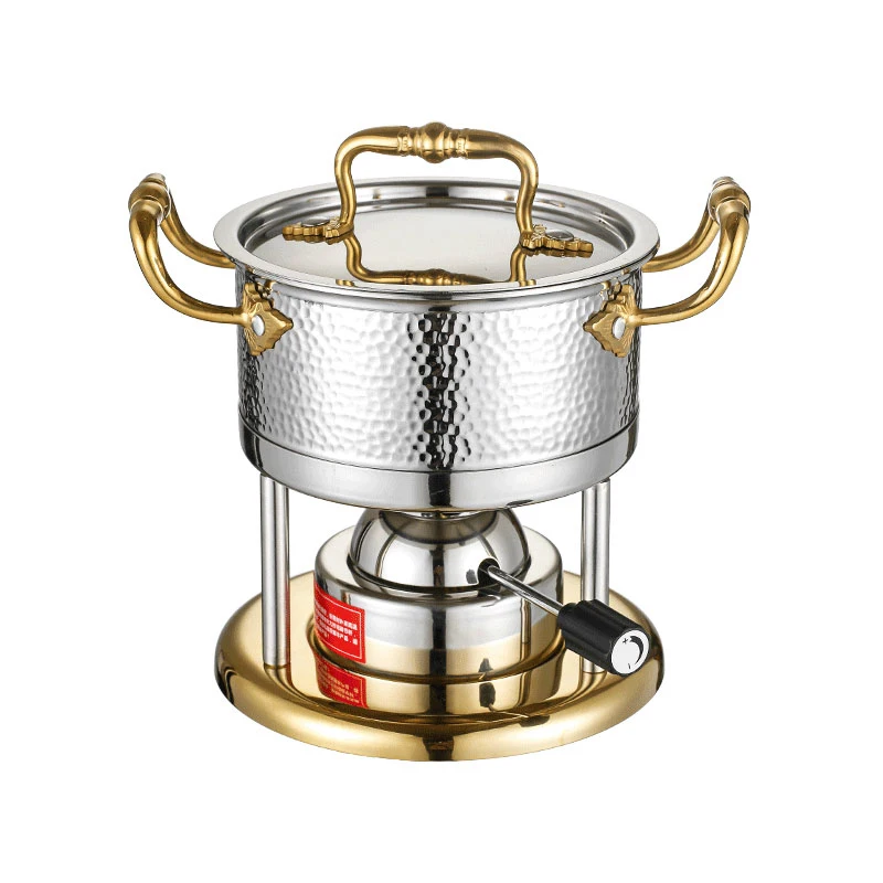 

Stainless steel single person personal small hot pot commercial gas stove inflatable household Double-flavor