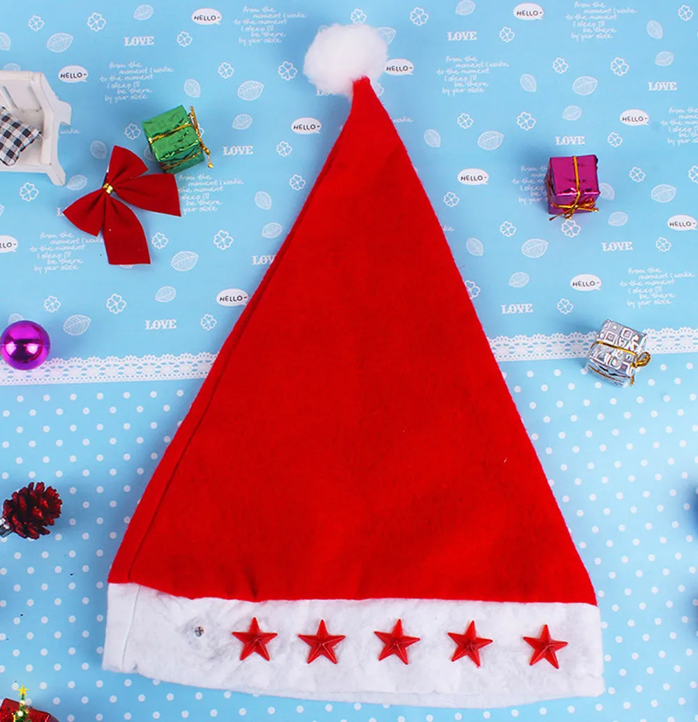 Glowing Christmas Hat Luminous Led Flashing Star Santa Hat For Adult 28x41cm