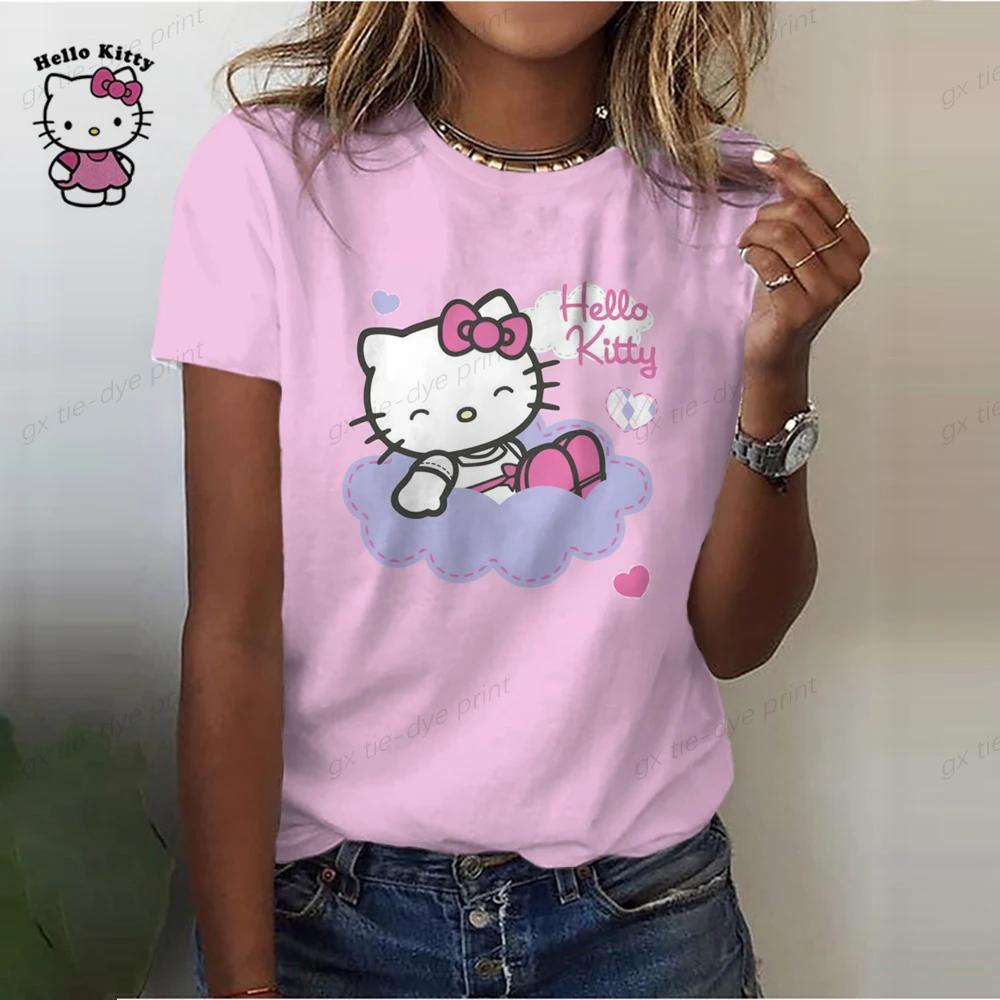 

Женская футболка с коротким рукавом и принтом Hello Kitty