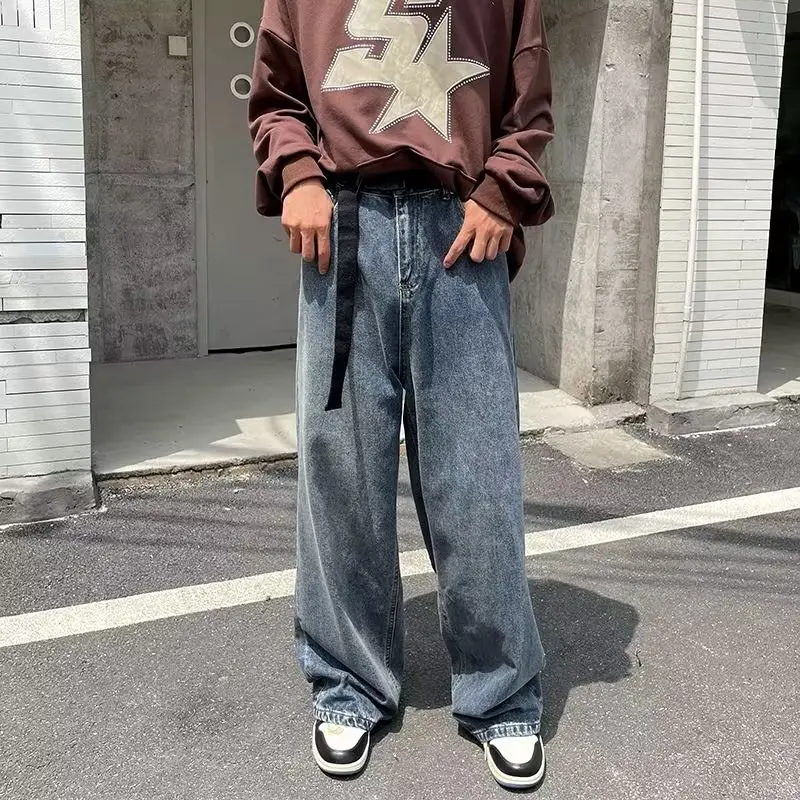 

Vintage Wash Japanese Korean Wide Leg Jeans Women's Y2K Spring Couple Loose Drop Straight Leg Floor Length Cargo Jeans