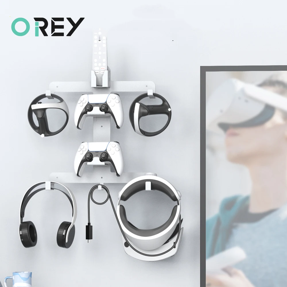 

Настенная Подставка для хранения для игровой гарнитуры PS VR2, универсальный стальной настенный держатель-вешалка с крючком для контроллера PS5 и гарнитуры