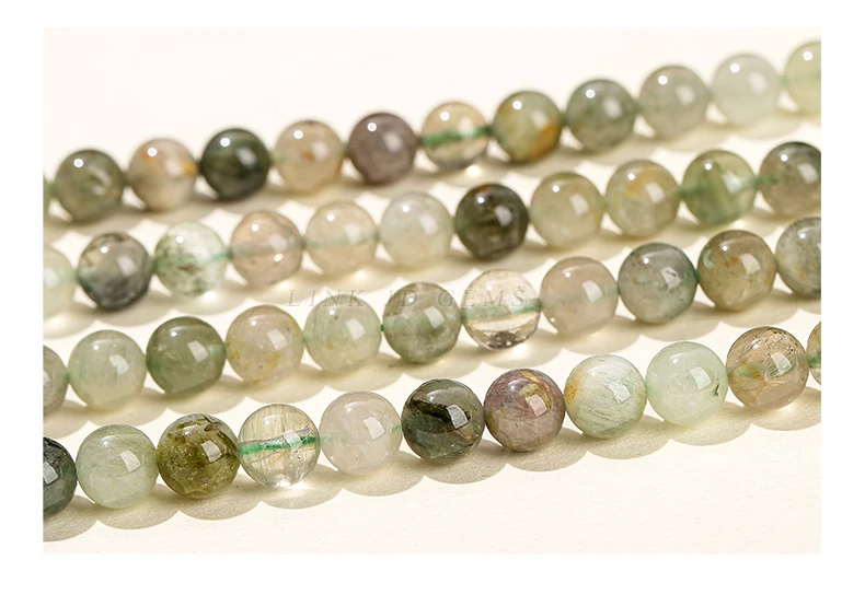 Naturstein, grüne Rutilquarzperle, rund, lose Abstandshalter, Edelsteinperle für Schmuckherstellung, DIY-Armband, Halskette, Zubehör – Detail 4