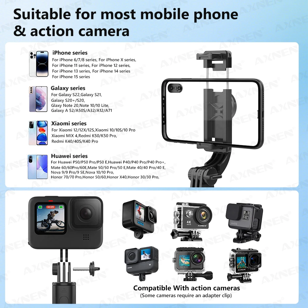 L21 Selfie Stick Tripod Stand for Cell Phone Holder Pole with 5-section Extension Rod Monopod for Gopro Action Camera Vlog