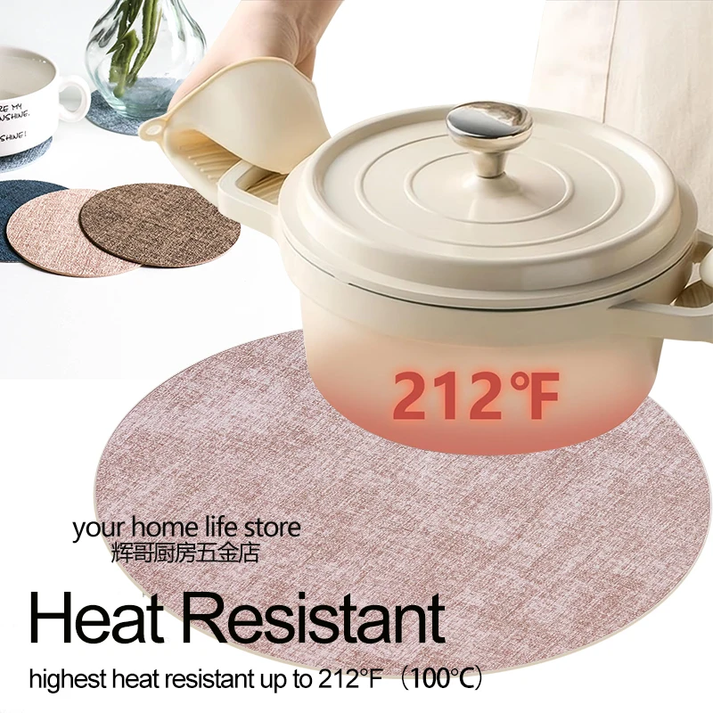 Set 6 Tovagliette Ovali In Ecopelle Double-Face | Impermeabili E Termiche Fino A 170°C | Facili Da Pulire Per Tavolo Da Pranzo Interno/Esterno | Beige Effetto Lino - 3