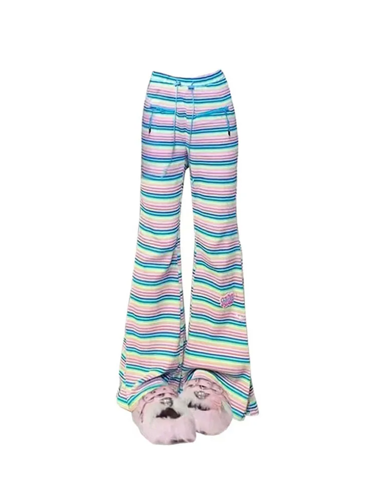 

Брюки женские в полоску контрастных цветов, модные облегающие Дизайнерские повседневные удобные штаны с высокой талией в американском стиле, на лето