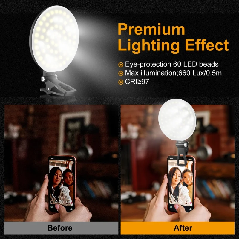 Description Picture 6 of itemLED Selfie Light Portable Mini Durable Practical Three Stop Dimming Photography Clip Fill Light for Phone iPad Laptop Video