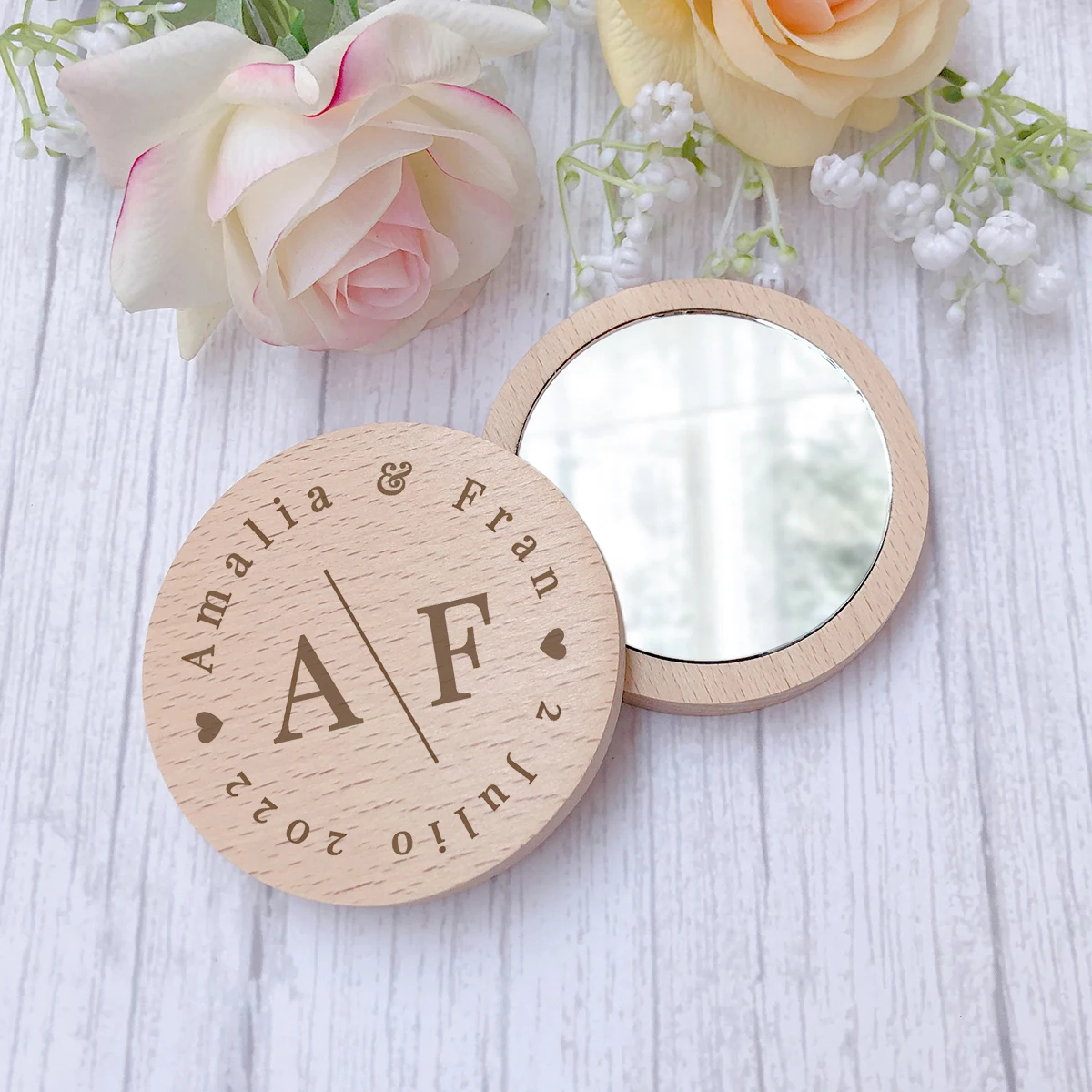 Personalized Wooden Pocket Mirrors Wedding Gift Souvenir Bridal Shower Wedding Party Favor for Guest Purse Makeup Mirror